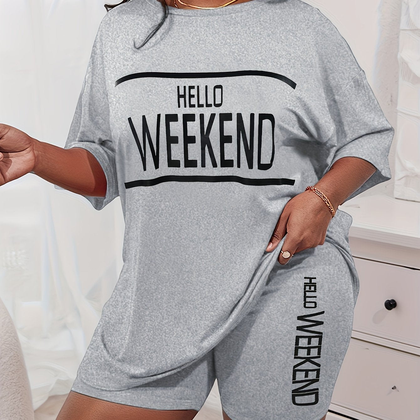 Plus Size Lounge Set Womens Short Sleeve Heart Graphic Sleepwear Two Piece