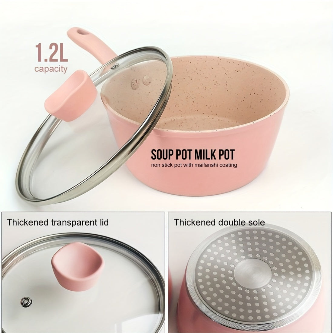 Uchta yopishqoq alyuminiy idishlar to'plami, mustahkam va issiqlikka chidamli bo'lishi uchun mo'ljallangan. Ushbu qozonlar va skovorodkalar tozalash oson, ovqat tayyorlashni osonlashtiradi. Ular elektr, induksiya va gaz pechlari bilan mos keladi.