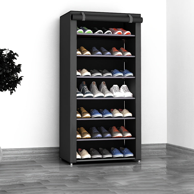 Metal Shoe Rack with Dustproof Cover Vertical Storage Easy Assembly Grey 68.58cm