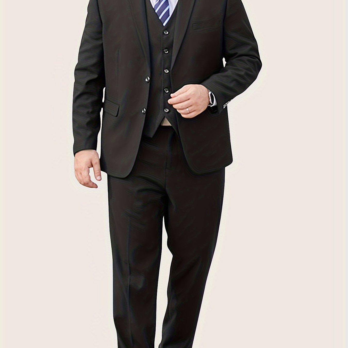 Plus Size Men's Suit Set with Blazer, Waistcoat and Pants for Business and Formal Wear