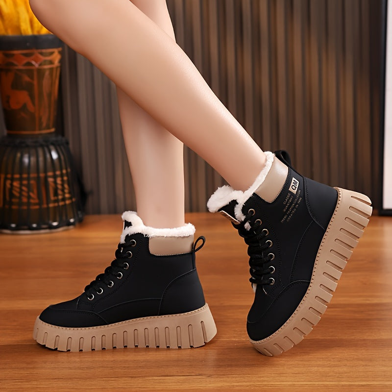Women's Fleece-Lined Winter Boots High-Top Snow Casual Thick Sole