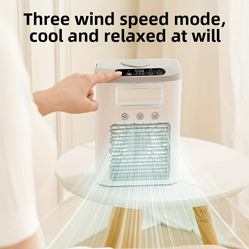 Portable USB Desktop Fan Air Cooler with 3 Speeds, 3 Mist Levels, 7 LED Lights, Rechargeable 1200mAh Battery