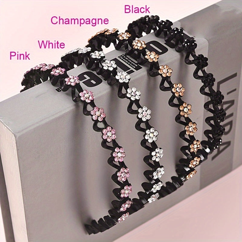 Винтажный стиль, набор из 4-х заколок для волос в виде цветков с стразами, изготовленных из пластика, для нарядного оформления и укладки волос.