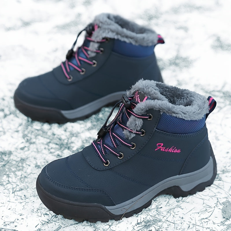 Women's Fleece-Lined Black Short Snow Boots Warm Waterproof Outdoor Shoes