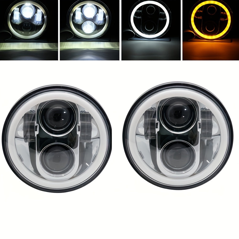 Farola de motocicleta LED de cromo negro de 5.75 pulgadas con halo DRL y señal de giro