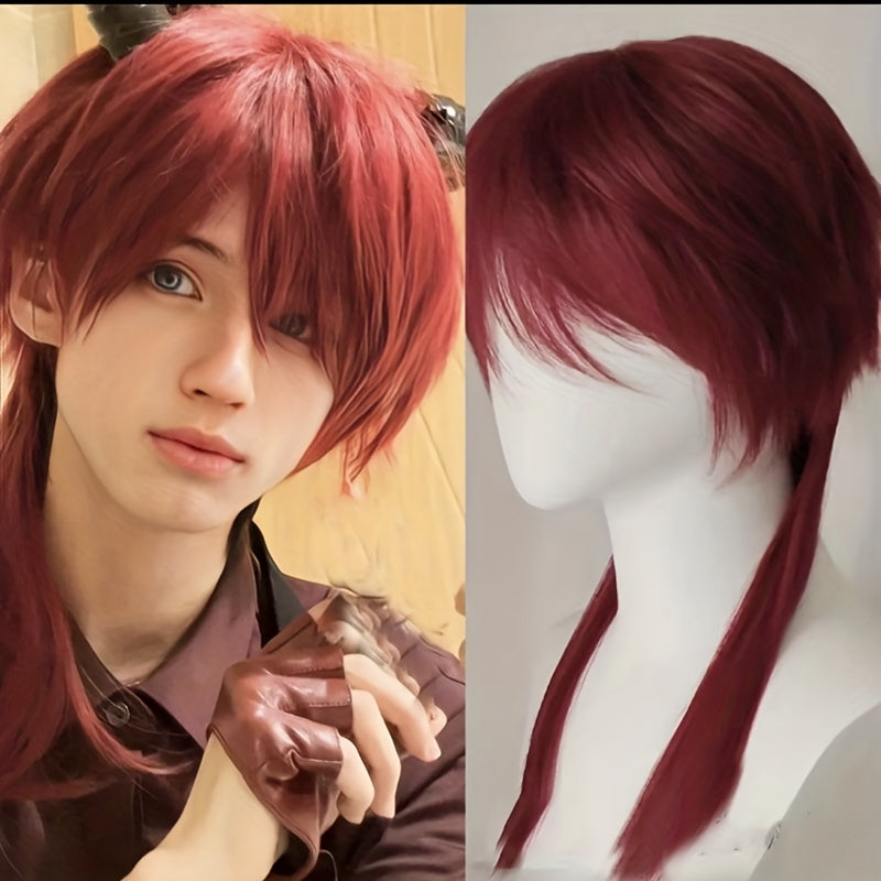 Red Long Tail Wig for Anime Cosplay Heat Resistant Hair Extension