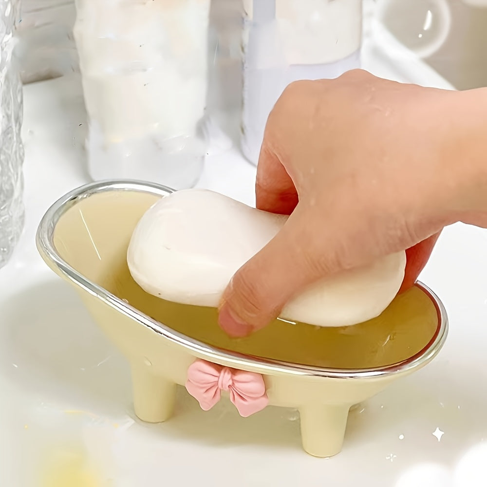Cute Bathtub Soap Dish Holder, Ceramic Bathroom Accessories for Soap Storage