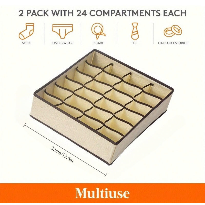 Fabric Underwear Storage Box with 24 Cells for Socks and Underwear in Beige White Gray