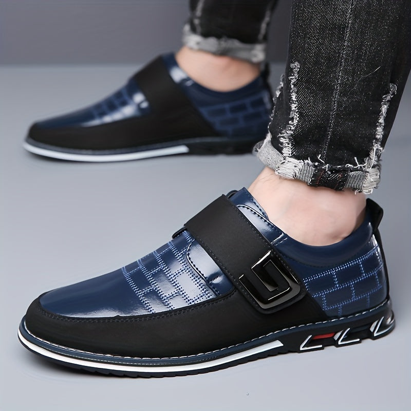 Men's Leather Loafers Casual Dress Shoes with Hook and Loop Fastener for Office and Casual Wear