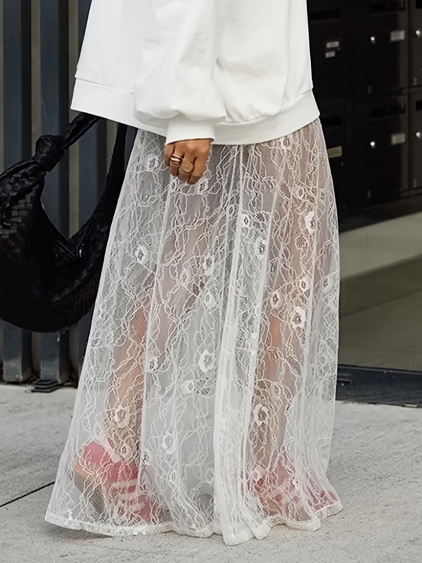 Women's Lace Culottes White Floral Asymmetrical Stretchy All-Season Pants