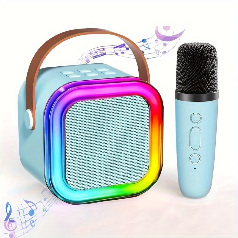 Mini Portable Karaoke Speaker with Wireless Microphones and LED Lights