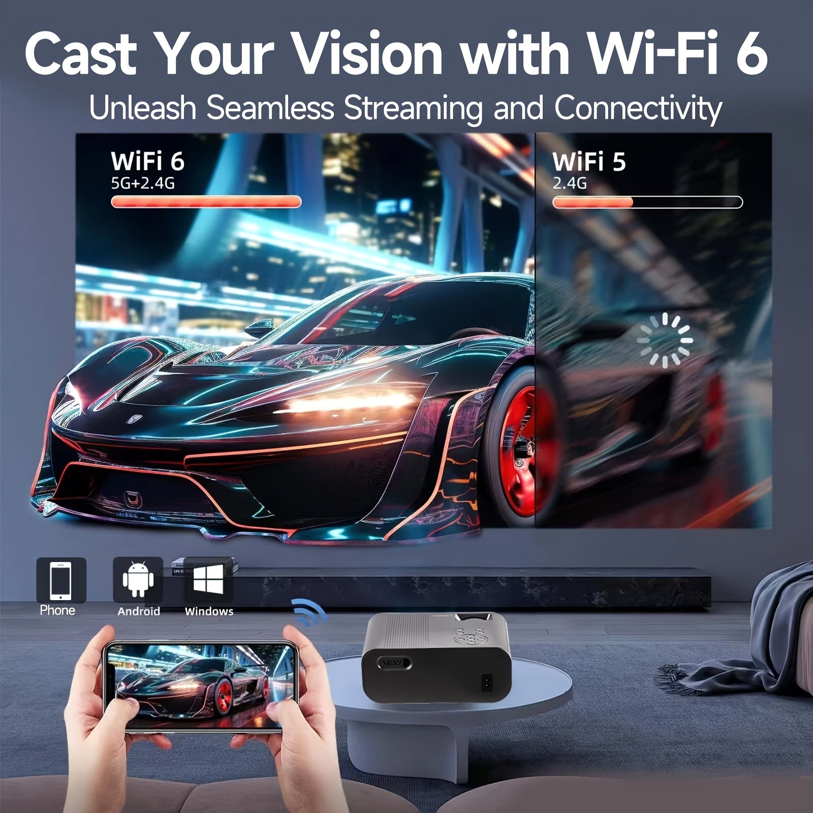 Home Theater Projector 1080P 20000 Lumens Wi-Fi 6 Wireless Screen Mirroring