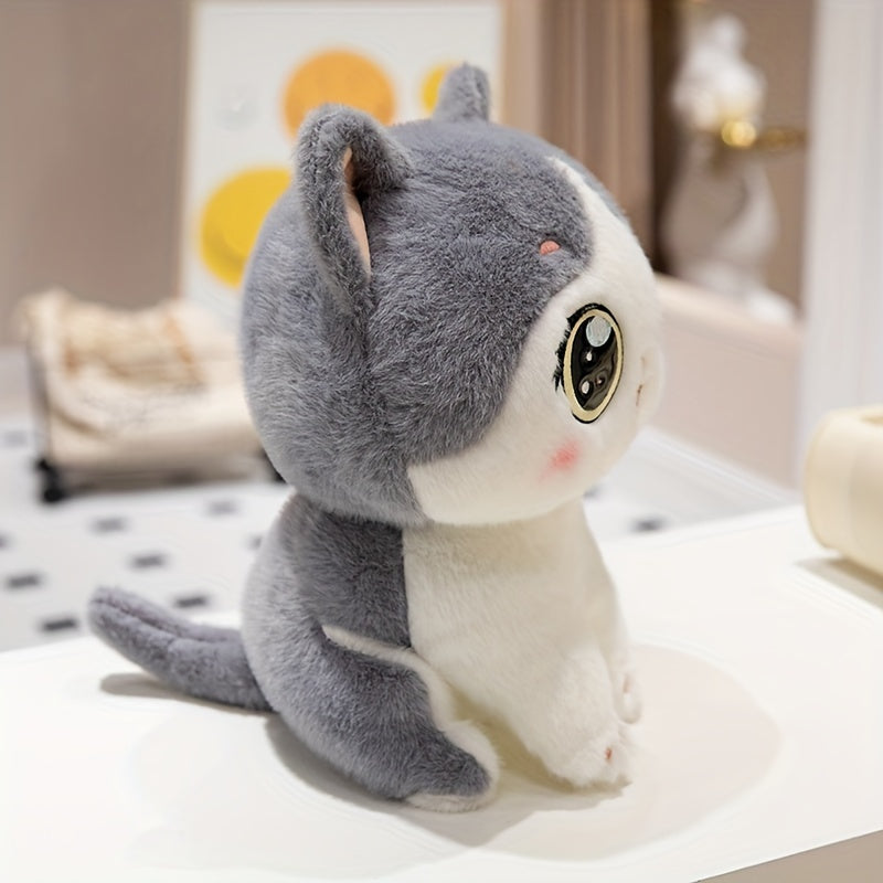 Fluffy Black and Grey Simulation Cat Plush Toy for Kids and Home Decor
