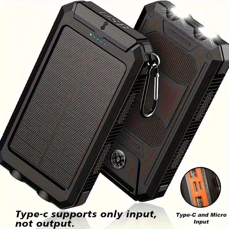 8000mAh Solar Power Bank with USB C and Dual LED Flashlights for Camping and Outdoor Use