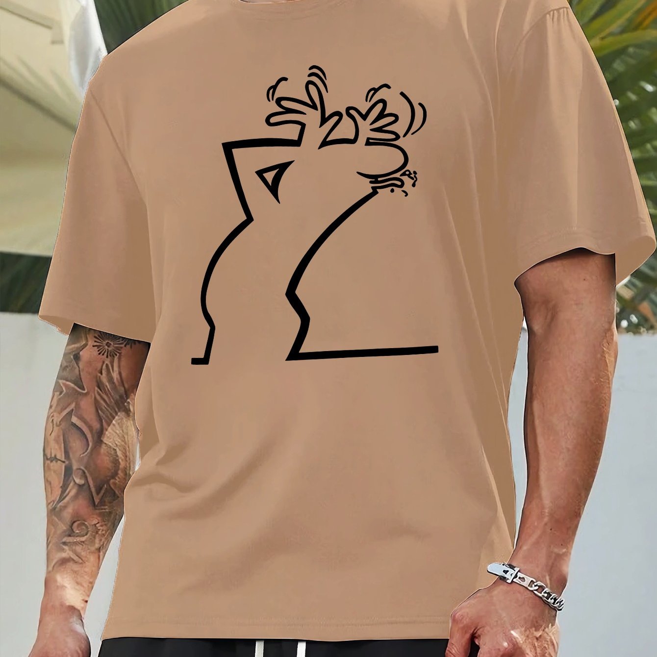 Мужской летний повседневный топ с геометрическим принтом и круглым вырезом из полиэстера, увеличенный размер