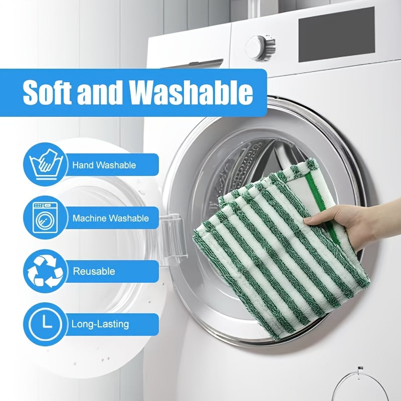 Juego de 4 paños de microfibra para mopas, ecológicos, lavables a máquina, con rayas verdes