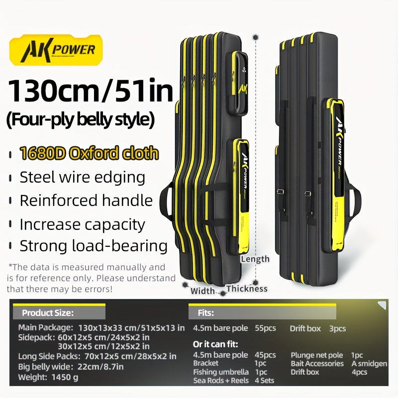 Fishing Rod Case Water-Resistant Oxford Fabric Multi-Compartment for Fly and Lure Rods