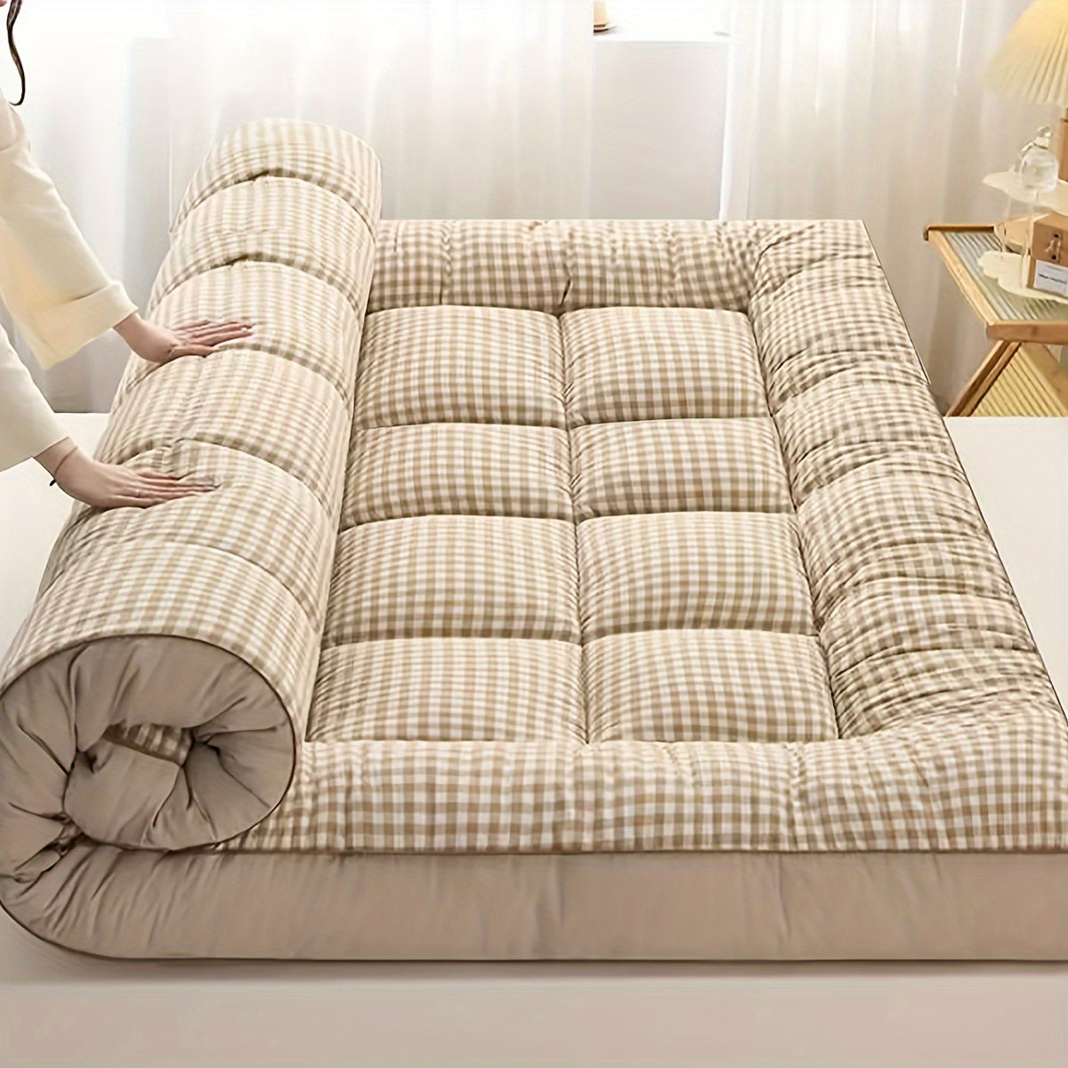 2-shaxsli plaid ko'pikli uyqu matrası, sayohat va turizm uchun, barcha mavsumlar uchun nafas oladigan polyester