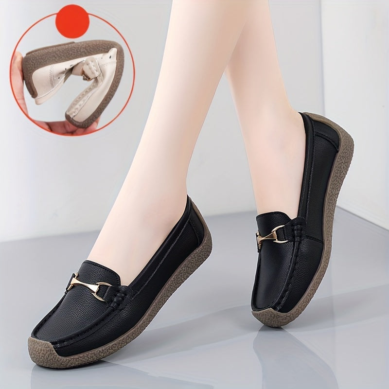 Women's Flat Loafers Casual Slip-On Shoes Lightweight Solid Color Mary-Jane