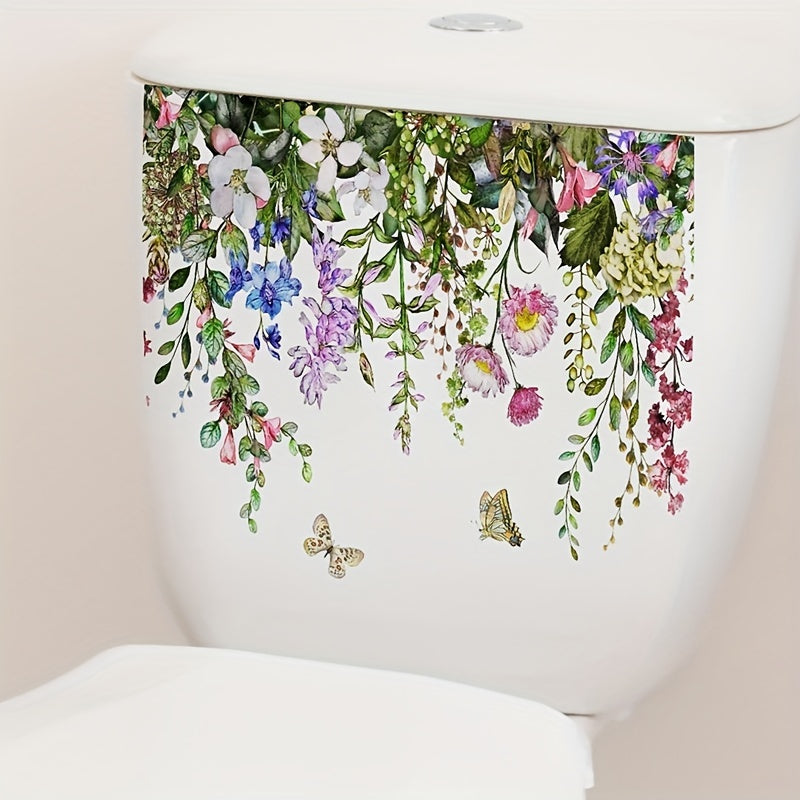 Vibrant Tropical Floral Butterfly Toilet Sticker Self-Adhesive Ceramic Bathroom Decor