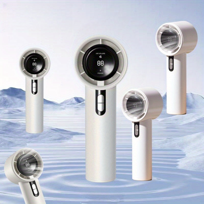 Rechargeable handheld fan with USB charging LCD display durable for research and travel