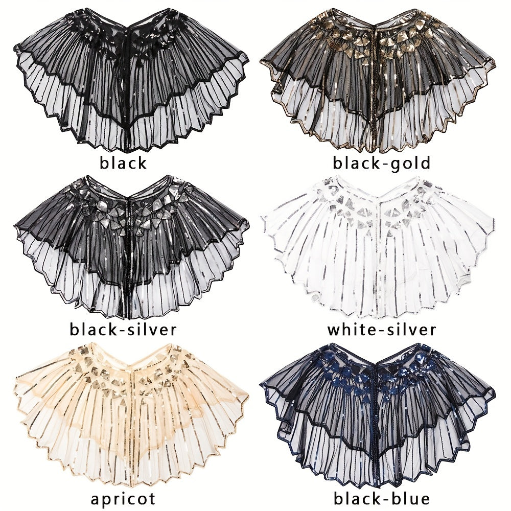 Beaded Sequin Embellished Evening Cape with Shawl for Bridal and Formal Wear