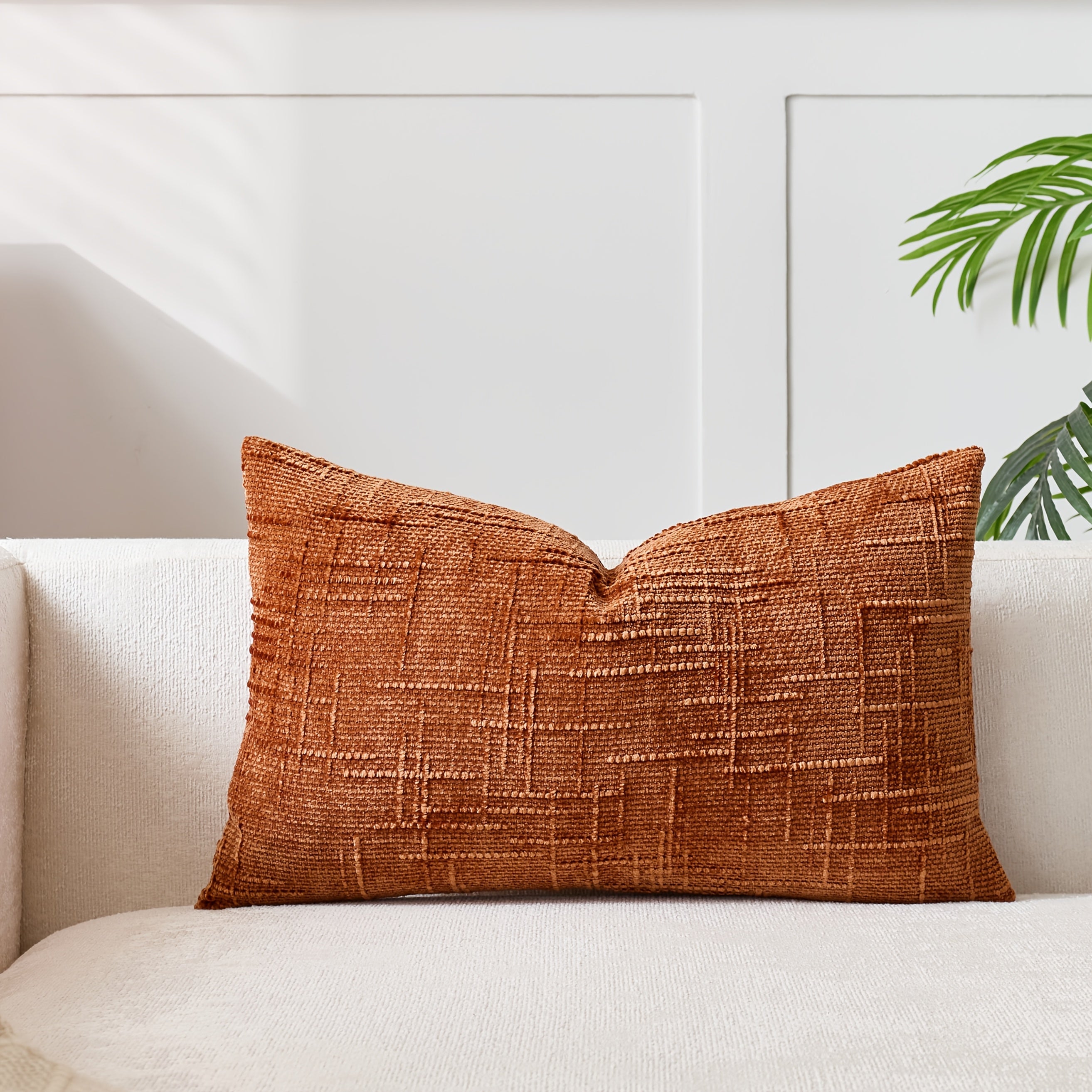 Velvet Throw Pillow Cover with Bamboo Striped Geometric Design for Sofa Bedroom