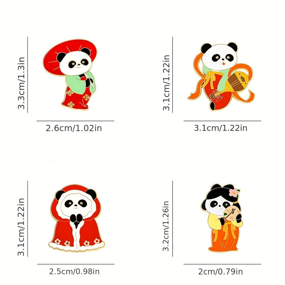 Set of 4 Panda Enamel Pins Cartoon Animal Brooches Alloy Lapel Bag Badges Jewelry Gift