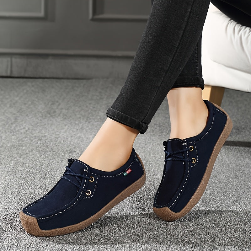 Women's Flat Loafers Casual Solid Color Lace-Up Walking Shoes