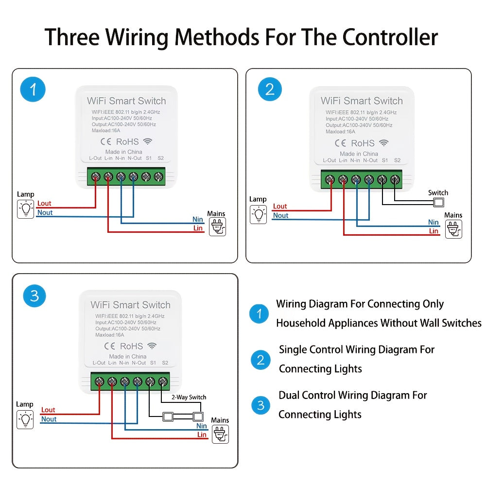 Interruptor inteligente WiFi de 16A para automatización del hogar, control por voz compatible con Alexa y Google Assistant