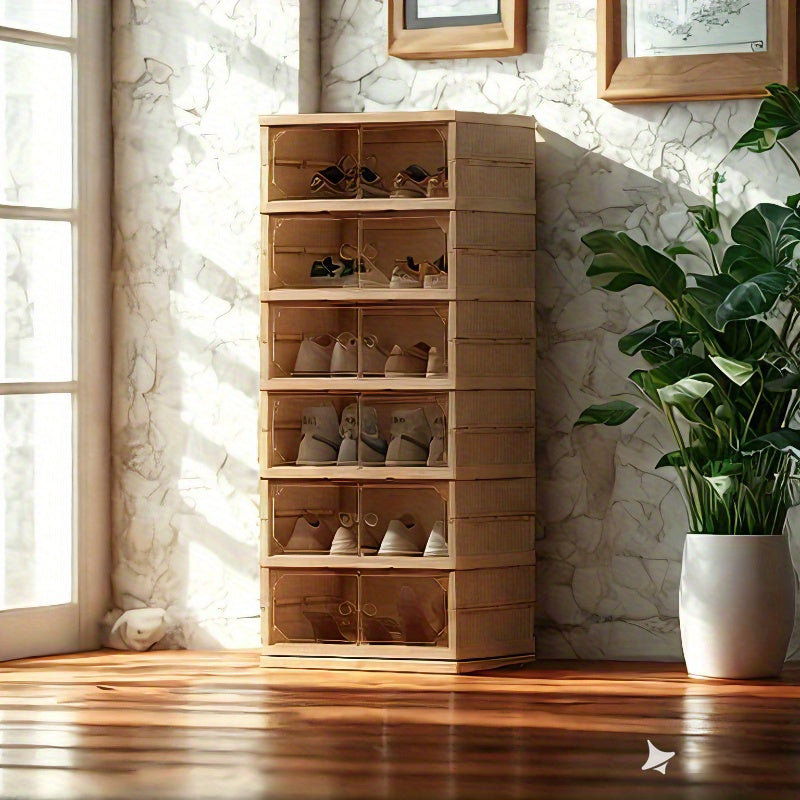 Organizador de almacenamiento de zapatos plegable con puertas transparentes, armario de varias capas para dormitorio, pasillo, baño y oficina