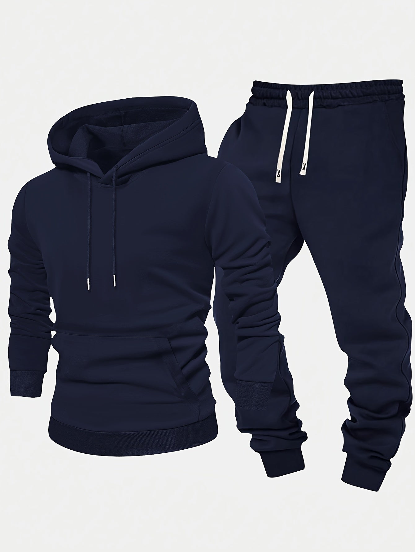 Men's Casual 2-Piece Set Hoodie and Pants Solid Color Long Sleeve Autumn Spring