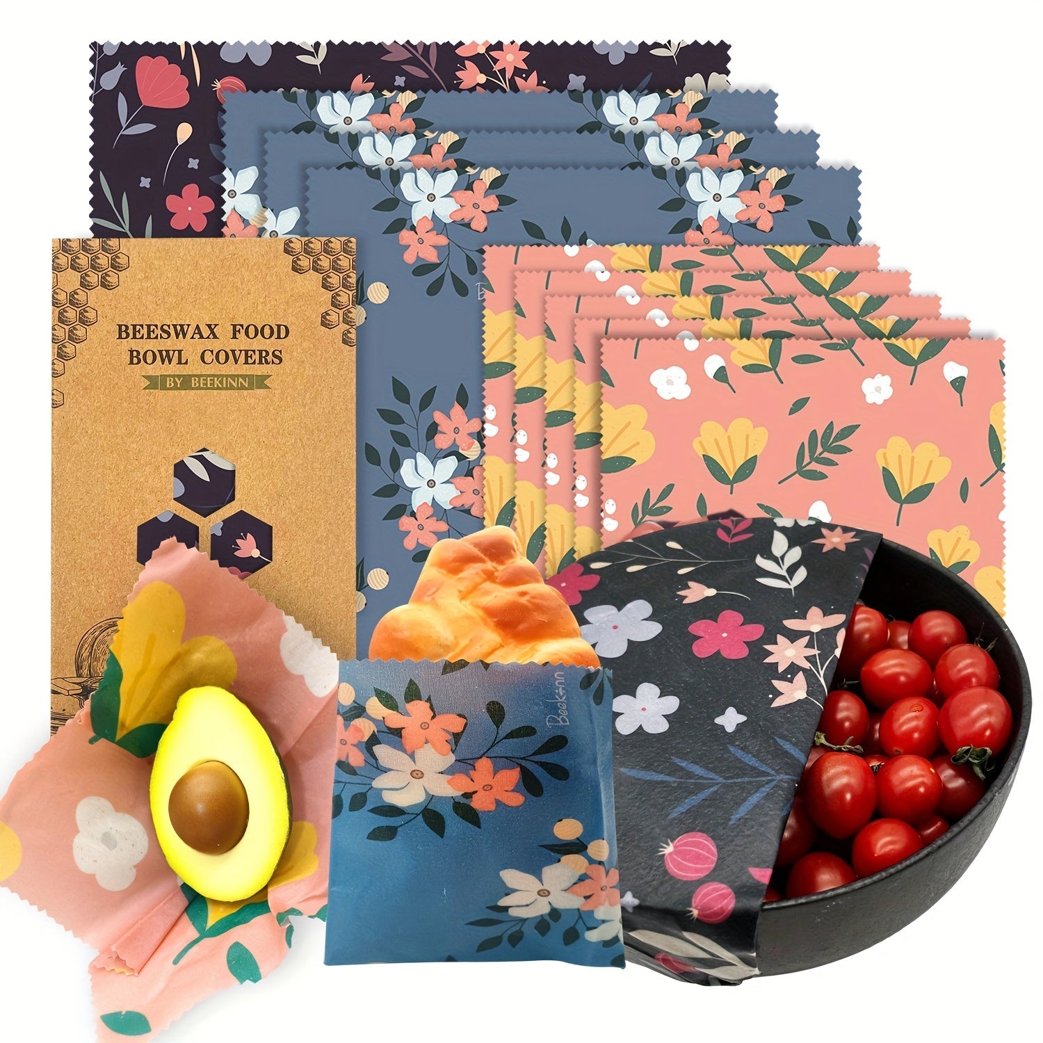 Food Covers Set 9 Pieces Beeswax Wraps Reusable Food Preservation for Leftovers and Fruits