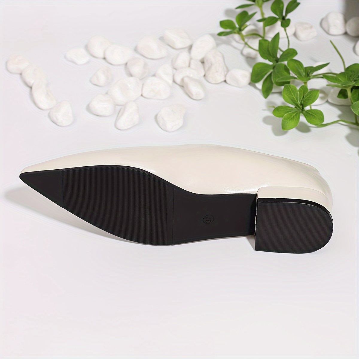 Women's White Pointed Toe Waterproof Mary Jane Flats for Winter and Casual Wear