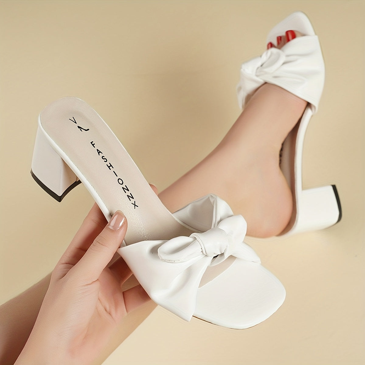 Women's Summer Slip-On Sandals with Chunky Heel and Bowknot