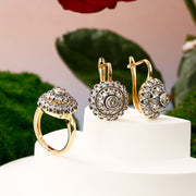 14K Gold Plated Copper Jewelry Set with Hollow Cone Design and Synthetic Zirconia for Women