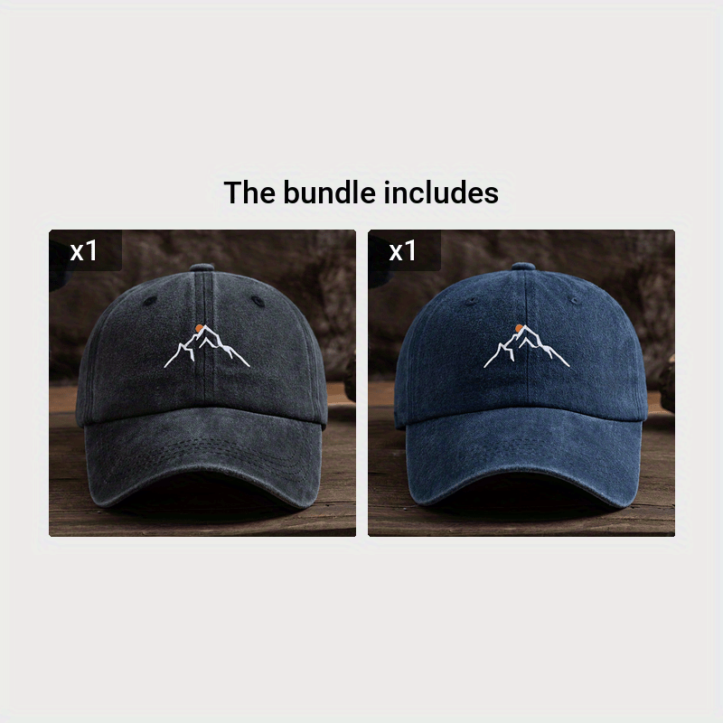 Embroidered Mountain Peak Baseball Cap Adjustable Curved Brim for Hiking and Fishing