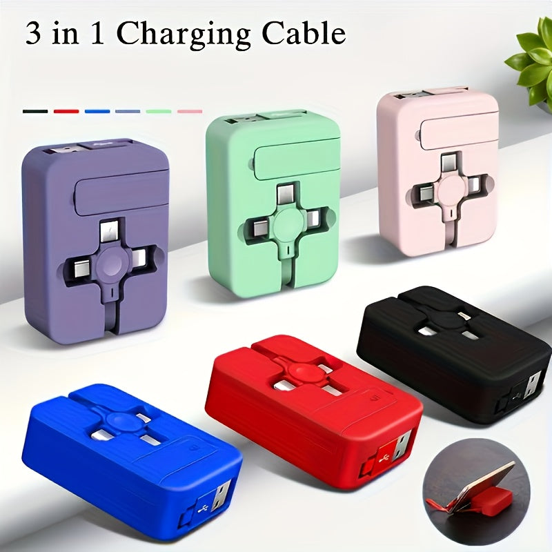 3-in-1 Phone Holder Data Cable with Fast Charging and Data Sync for Smartphones