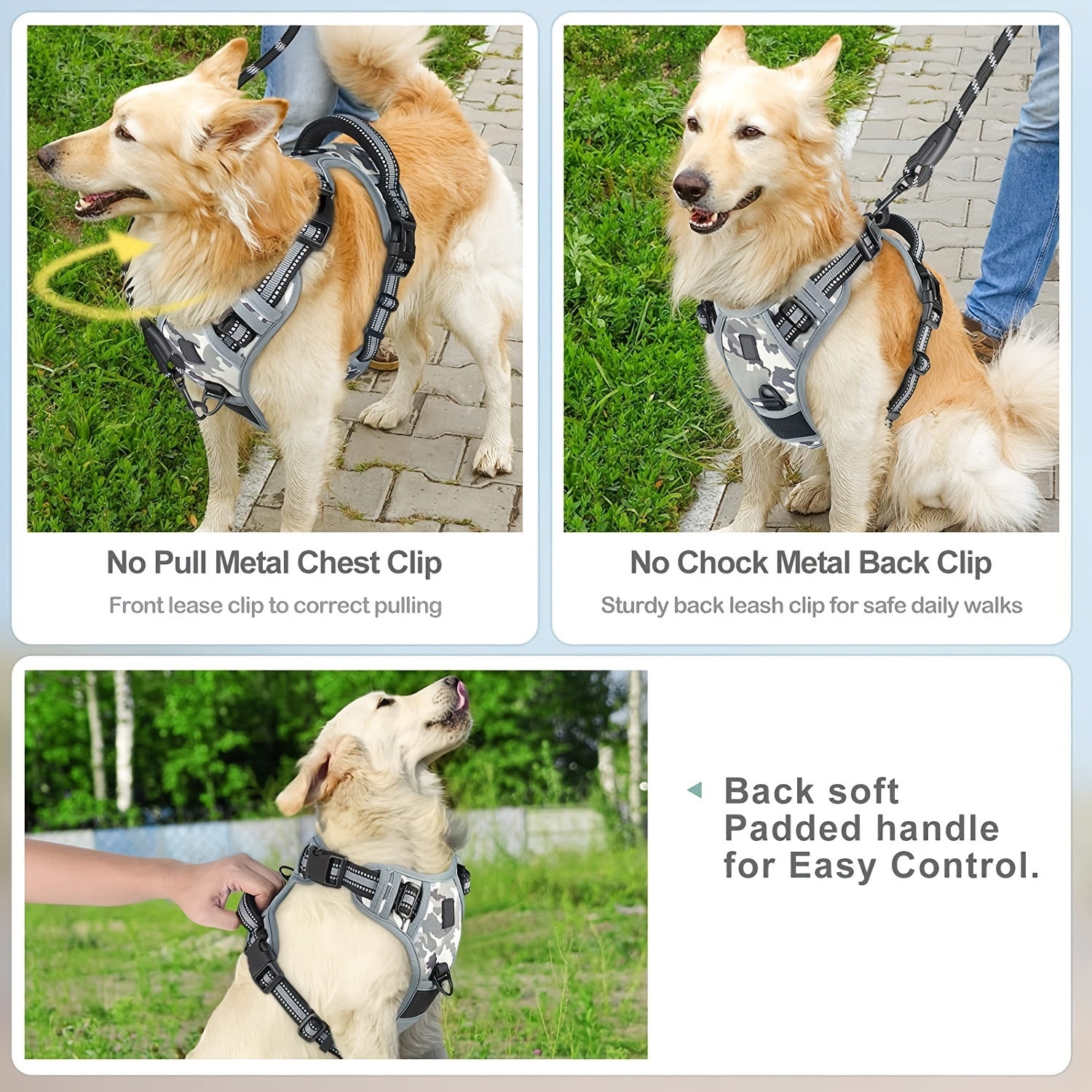Reflective Camouflage No-Pull Dog Harness with Handle for Easy Walking and Training