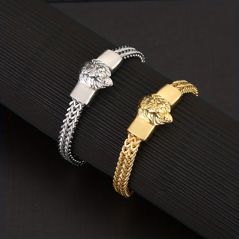 Lion Head Bracelet for Men Biker Jewelry Stainless Steel Chain Accessories