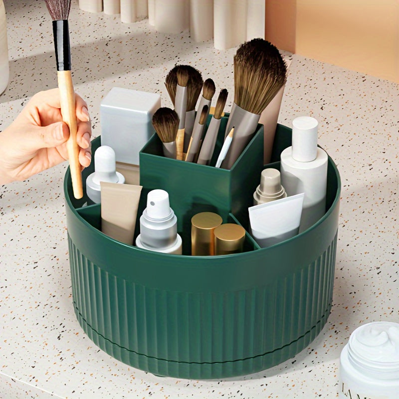 Rotating Makeup Organizer with 5 Compartments, Durable Plastic, Multi-Functional Storage