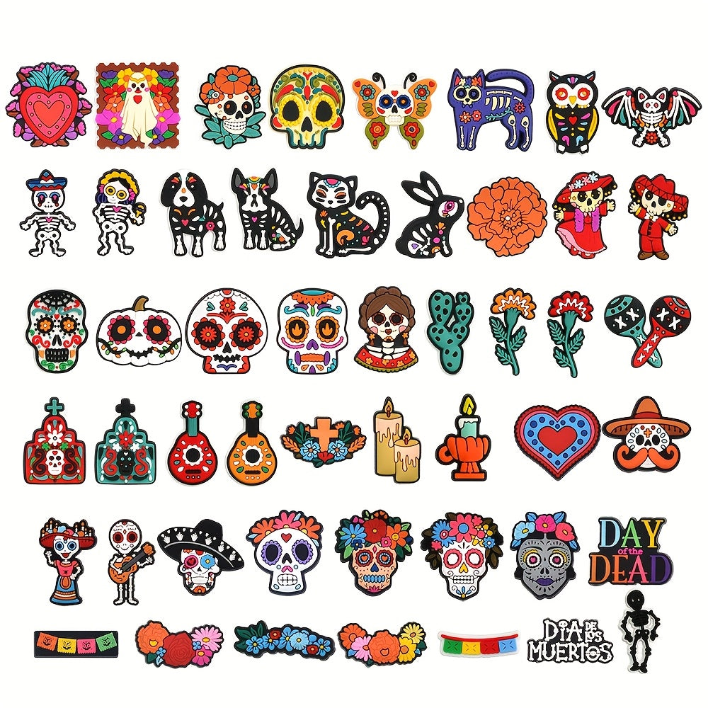 30/50pcs Soft Plastic Mexico Day Of The Dead Skeleton Shoe Charms for Sandals