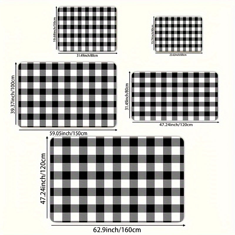 Black and White Buffalo Plaid Rug 8mm Thick Easy to Clean for Living Room Bedroom Bathroom