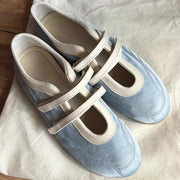 Women's Light Blue Retro Mary Jane Ballet Flats with Adjustable Straps