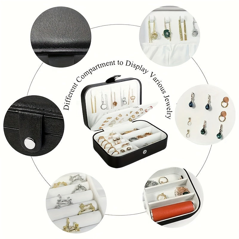 Mini Travel Jewelry Box with Double Layer Leather Organizer for Earrings Rings Necklaces