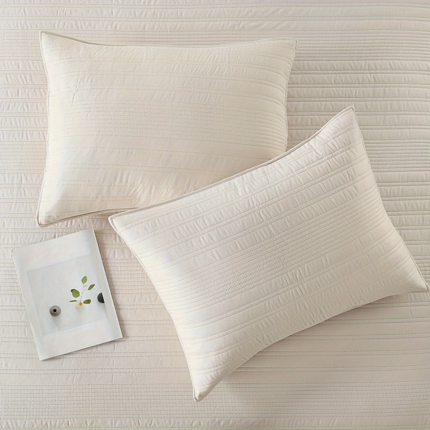 Bedding Set Double Bed Floral Striped Embossed Cotton Includes 1 Cover 2 Pillowcases