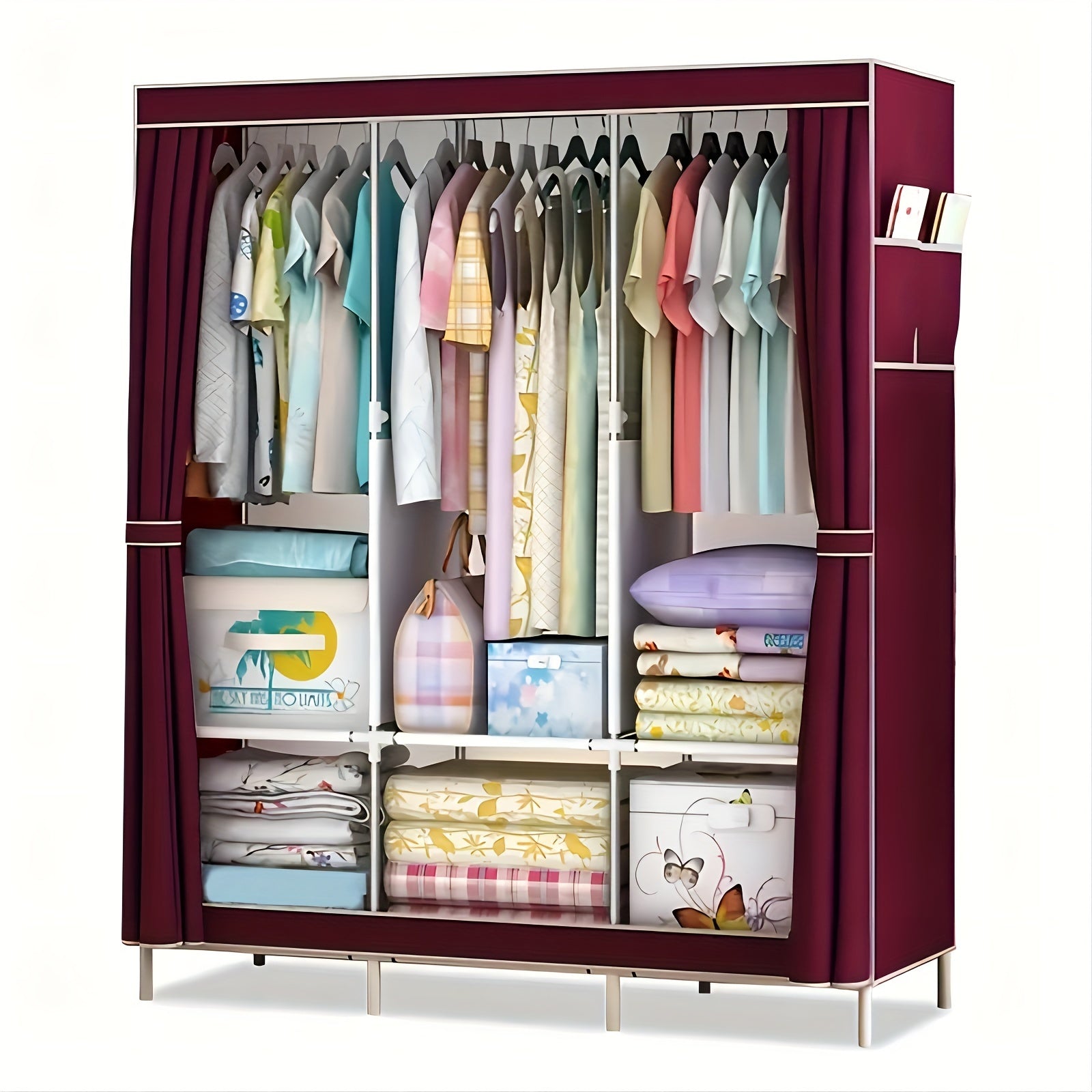 Metal Fabric Wardrobe Organizer Clothing Storage Rack for Closet Bedroom