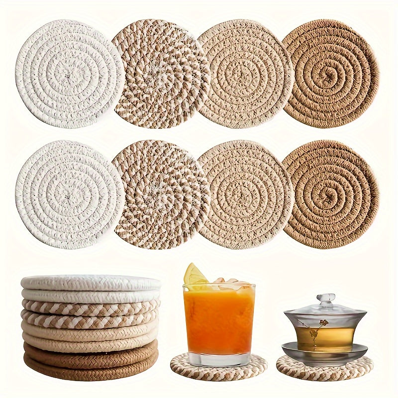 Set of 4 Absorbent Fabric Drink Coasters with Non-Woven Lining for Home Decor