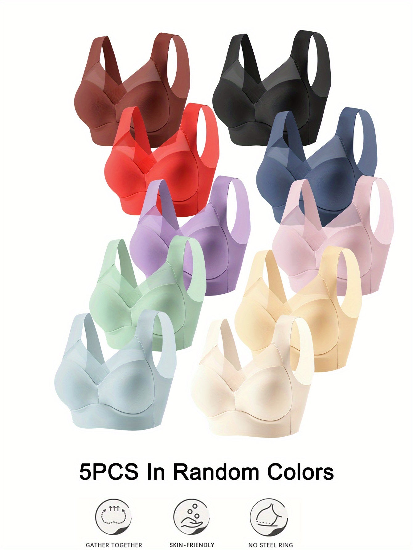 Women Yoga Bras 5 Pack Breathable Mesh Seamless V-Neck No Underwire