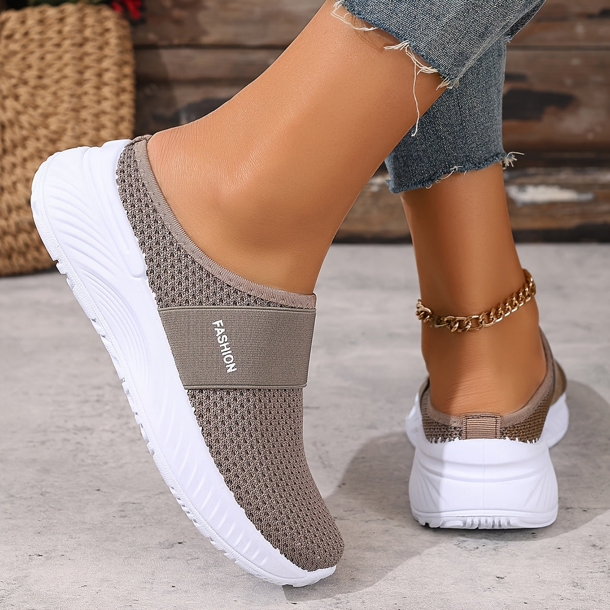 Women's Mesh Slip-On Sneakers White Black Casual Beach Summer Shoes